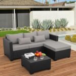 3 Pieces Patio Furniture Set Outdoor Sectional Wicker Patio Furniture Patio Couch with Ottoman and Outdoor Storage Table All-Weather Anti-Slip Cushions Waterproof Covers, Light Grey - Image 4
