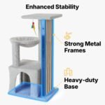 Veehoo Small Cat Tree for Indoor Cats, 33.1-Inch Sturdy Cat Tower with Replaceable Metal Frame Scratch Pad, Cat Scratching Board with Condo, Hammock, Perch for Kittens - Image 4