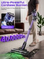 Cordless Vacuum Cleaner, 10 in 1 Stick Vacuum with Powerful Suction, Hose, Green LED Light, Anti-Tangle Brush, Lightweight Rechargeable Vacuum Cleaner for Home, Hardwood Floors, Carpets - Image 3