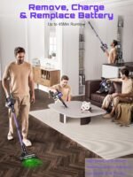 Cordless Vacuum Cleaner, 10 in 1 Stick Vacuum with Powerful Suction, Hose, Green LED Light, Anti-Tangle Brush, Lightweight Rechargeable Vacuum Cleaner for Home, Hardwood Floors, Carpets - Image 6