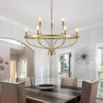 30" Modern Gold Chandelier Light Fixture Vintage 9-Lights Mid Century Modern Candle Style Chandeliers Rustic Industrial Golden Chandelier for Dining Room, Kitchen Island, Living Room, E12 - Image 3
