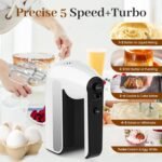 5-Speed Electric Hand Mixer, 800W Handheld Mixer with Turbo for Baking & Cooking, Kitchen Food Mixer with Storage Case & 5 Stainless Steel Attachments (2 Beaters, 2 Dough Hooks, 2 Whisks)-White - Image 4