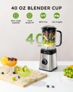 Sangcon Blenders and Food Processor Combo for Kitchen, 5 in 1 Blender for Shakes and Smoothies, Meat Chopped, Grinding & more, 40 oz Jar & 17oz Cup with To-Go Lid, Stainless Steel Silver - Image 3