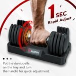 Keppi Adjustable Dumbbells Set-25lb/40lb/55lb/60lb, Anti-Slip Metal Fast Adjust Weight Handle, Exercise & Fitness for Full Body Workout - Adjustable Dumbbell Series - Image 4