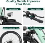 MileCity1 Electric Bike for Adults with 468WH Removable Battery | Max Range 68Miles & 20MPH | 700W Motor | 20''×3.0'' Fat Tire Ebike for Urban Commuters, Green - Image 4