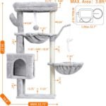Heybly Cat Tree, 39.4 Inches Tower Condo with Scratching Post, Cat Tower for Indoor Cats, Fully Wrapped Sisal Pole, Soft Platform, 2 Baskets and Dangling Toy, Light Gray HCT006SW - Image 6