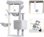 Heybly Cat Tree, 39.4 Inches Tower Condo with Scratching Post, Cat Tower for Indoor Cats, Fully Wrapped Sisal Pole, Soft Platform, 2 Baskets and Dangling Toy, Light Gray HCT006SW - Image 7