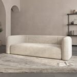 Acanva Luxury Modern Tight Curved Back Velvet Sofa, Minimalist Style Comfy Couch for Living Room Apartment, 3 Seater, Cream - Image 7
