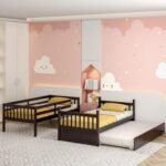 Twin Over Twin Bunk Bed with Trundle, Wooden Removable Shelf Bunk Bed w/Ladder & Full Length Guardrail, Space-Saving Convertible Bunk Beds for Homes & Dorms (Espresso) - Image 3