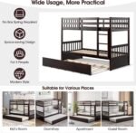 Twin Over Twin Bunk Bed with Trundle, Wooden Removable Shelf Bunk Bed w/Ladder & Full Length Guardrail, Space-Saving Convertible Bunk Beds for Homes & Dorms (Espresso) - Image 5