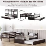 Twin Over Twin Bunk Bed with Trundle, Wooden Removable Shelf Bunk Bed w/Ladder & Full Length Guardrail, Space-Saving Convertible Bunk Beds for Homes & Dorms (Espresso) - Image 6