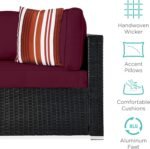Best Choice Products 7-Piece Modular Outdoor Sectional Wicker Patio Conversation Set w/ 2 Pillows, Coffee Table, Cover Included - Black/Deep Burgundy - Image 4