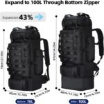 70L/100L Camping Hiking Backpack with Rain Cover, Expandable Large Military Tactical Backpack, Waterproof Molle Racksack Travel Backpacking Daypack for Climbing Trekking (Black) - Image 3