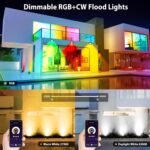 LED Flood Light Outdoor 25W, 250W Equivalent 2500LM, RGB Color Changing FloodLights by App Control, DIY Scenes - Timing - Dimmable Bright White Light 2700K-6500K, Uplights for Events, US-3 Plug - Image 3
