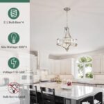 Modern Crystal Chandelier Brushed Nickel, Round Pendant Lighting Fixtures, 15.7" Height Adjustable Farmhouse Ceiling Light for Living Room, Kitchen Island, Dining Room - Image 3