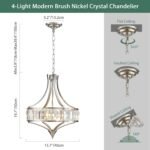 Modern Crystal Chandelier Brushed Nickel, Round Pendant Lighting Fixtures, 15.7" Height Adjustable Farmhouse Ceiling Light for Living Room, Kitchen Island, Dining Room - Image 4