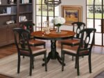 East West Furniture HLKE5-BCH-LC 5 Piece Kitchen Table & Chairs Set Includes a Round Dining Room Table with Pedestal and 4 Faux Leather Upholstered Dining Chairs, 42x42 Inch, Black & Cherry - Image 3