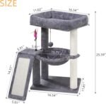 YOUPET Cat Tree with Cat Scratching Post for Indoor Cats, Cat Tower with Scratching Board and Playful Toy Balls, Cat Tree Tower with Cozy Hammock,Grey - Image 3