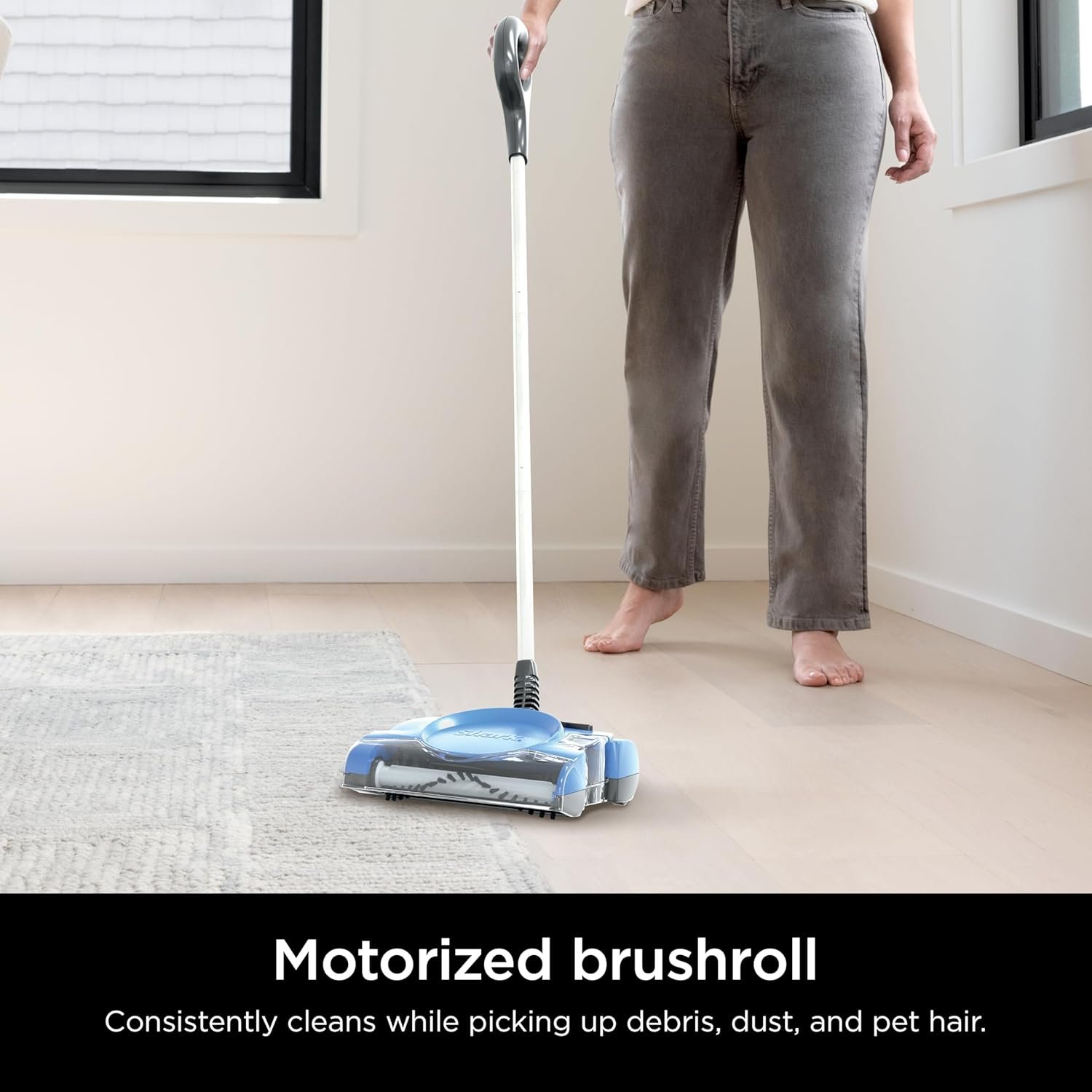 Shark Rechargeable Floor Sweeper, Motorized Brushroll, Compact Swivel Design, Easy-Empty Dust Cup, 10" Cleaning Path, Powerful Debris, Dust & Pet Hair Pickup, for All Floor Types, Blue, V2700Z - Image 3