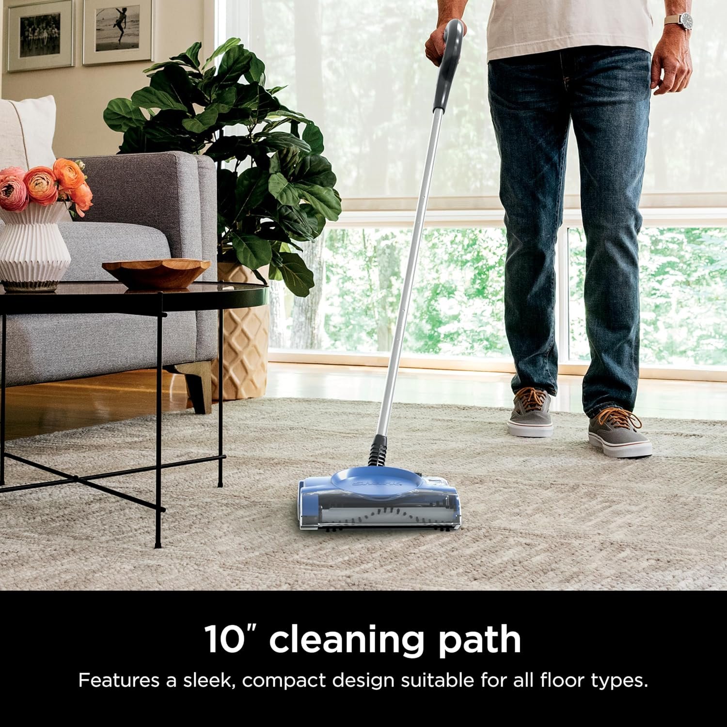 Shark Rechargeable Floor Sweeper, Motorized Brushroll, Compact Swivel Design, Easy-Empty Dust Cup, 10" Cleaning Path, Powerful Debris, Dust & Pet Hair Pickup, for All Floor Types, Blue, V2700Z - Image 4