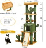 DWVO Cactus Cat Tree for Large Cats: 60" Tall with Self-Grooming Brush, Cute Kitten Climbing Tower for Indoor Kittens with Cat Condo, Top Perch, Basktet, Sisal Scratching Posts, Dangling Ball - Image 3