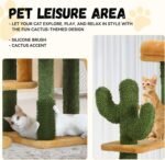 DWVO Cactus Cat Tree for Large Cats: 60" Tall with Self-Grooming Brush, Cute Kitten Climbing Tower for Indoor Kittens with Cat Condo, Top Perch, Basktet, Sisal Scratching Posts, Dangling Ball - Image 7