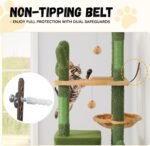 DWVO Cactus Cat Tree for Large Cats: 60" Tall with Self-Grooming Brush, Cute Kitten Climbing Tower for Indoor Kittens with Cat Condo, Top Perch, Basktet, Sisal Scratching Posts, Dangling Ball - Image 8