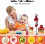 KOIOS 5-in-1 Hand Immersion Blender, 1000W 12 Speed Handheld Blender Stick with Copper Motor Stainless Steel Blade, 600ml Mixing Beaker,500ml Food Processor, Whisk, Milk Frother, Non-BPA, Red - Image 3