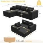 Boneless Couches for Living Room, L-Shaped Cloud Couch with Oversized Chaise, Modular Sectional Couch w/Deep Seat, Corduroy Comfy Sofa, No Assembly Couches for Bedroom & Apartment, Black - Image 3