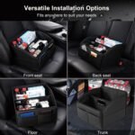 Car Storage Organizer [2025 UPDATED] Leather Car Caddy Basket for Front Seat Floor Back Seats Metal Handle 6 Compartments Adjustable Strap Buckles Slip-Resistant (Black) - Image 5