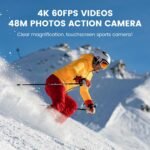 Action Camera 4K 60FPS 48MP, EIS Sports Camera with 128GB Card,131FT Underwater Waterproof Camera with Case, 2inch Touch Screen, 8X Zoom, Remote Control, Batteries & Mounting Kits - Image 3