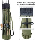 Allnice Durable Canvas Fishing Rod & Reel Organizer Bag Travel Carry Case Bag- Holds 5 Poles & Tackle - Image 4