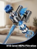 Cordless Vacuum Cleaner, 8-in-1 Vacuum Cleaners for Home, 45Mins Runtime, Anti-Tangle Stick Vacuum with LED Display, Rechargeable Lightweight Vacuum for Pet Hair/Carpet/Floor (Blue) - Image 4