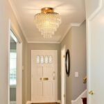 FRIXCHUR 11.8" Crystal Chandelier Gold Crystal Flush Mount Ceiling Light 5 Tiers Raindrops Crystal Pendant Lighting Fixture for Bedroom Hallway Living Room E26 Base - Image 3