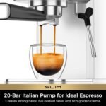 CHULUX Slim Espresso Machine with Milk Frother Steam Wand, 20 Bar Professional Italian Pump Espresso Coffee Machine for Home Cappuccino & Latte Maker, Silver - Image 3