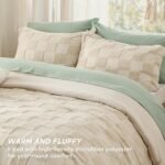 Bedsure Queen Size Comforter Set Beige, Boho Tufted Bed Set, Checkered Farmhouse Shabby Chic Bedding, 3 Pieces, 1 Plaid Geometric Comforter and 2 Pillow Shams - Image 3