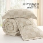 Bedsure Queen Size Comforter Set Beige, Boho Tufted Bed Set, Checkered Farmhouse Shabby Chic Bedding, 3 Pieces, 1 Plaid Geometric Comforter and 2 Pillow Shams - Image 4