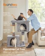 Feandrea Cat Tree, 39.8-Inch Cat Tower, XL, Cat Condo for Extra Large Cats up to 44 lb, Large Cat Perch, 2 Cat Caves, Scratching Post, Light Gray UPCT614W01 - Image 3