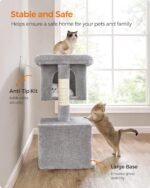 Feandrea Cat Tree, 39.8-Inch Cat Tower, XL, Cat Condo for Extra Large Cats up to 44 lb, Large Cat Perch, 2 Cat Caves, Scratching Post, Light Gray UPCT614W01 - Image 7