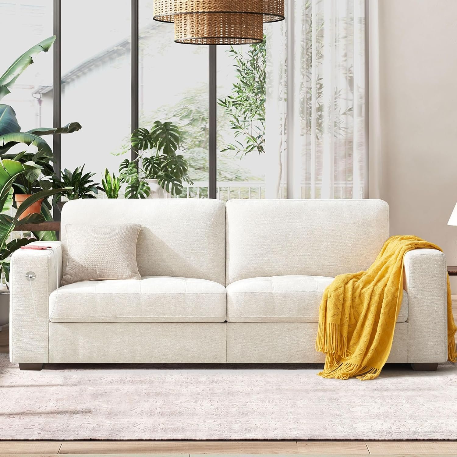 Hanherry 89" Sofa for Living Room, Modern Comfy Sofa with Medium Firm Seat Cushion, Removable Cover,Wide Armrest,USB/Type-C Port,Chenille Fabric Couches for Small Space,Apartment - Image 3