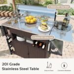 60'' Outdoor Grill Cart with Storage, Patio Kitchen Island on Wheels&Spice Rack, Wicker Outdoor Grill Cart with Extended Stainless Steel Table Top Outdoor for Home Party Outside BBQ Bar - Image 5
