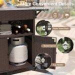 60'' Outdoor Grill Cart with Storage, Patio Kitchen Island on Wheels&Spice Rack, Wicker Outdoor Grill Cart with Extended Stainless Steel Table Top Outdoor for Home Party Outside BBQ Bar - Image 6