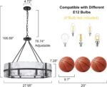 28" Black Glass Chandelier for Dining Room, 8-Light Modern Large Glass Drum Chandelier Dining Room Light Fixture Over Table, Hanging Pendant Light for High Ceiling Foyer Living Room - Image 4