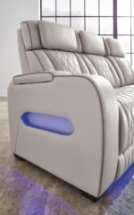 Signature Design by Ashley Boyington Contemporary Leather Match Power Reclining Sofa with USB Charging Ports, LED Lights and Adjustable Headrest, Light Gray - Image 3