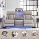 Signature Design by Ashley Boyington Contemporary Leather Match Power Reclining Sofa with USB Charging Ports, LED Lights and Adjustable Headrest, Light Gray - Image 5
