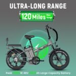 Rattan LM/LF Ultra 1800W Peak Electric Bike, 40.5Ah Battery, 60-120Miles Range, Folding Electric Bike, 33MPH Foldable Ebikes, Hydraulic Brakes, 20" X 4.0 Fat Tire Ebike, 2 Seater - Image 3