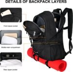 45L Hiking Backpack with Rain Cover, Lightweight Foldable Camping Backpack for Trekking, Water-Resistant Daypack with Hiking Pole & Mat Carrying System,Black - Image 7