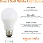 Amazon Basics Smart A19 LED Light Bulb, Dimmable Soft White (2700K), 9W (60W Equivalent), 800LM, Works with Alexa Only, 2.4 GHz Wi-Fi, No Hub Required, 1 Pack - Image 3