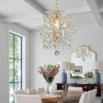 Bestier Gold Modern Pendant Chandelier Crystal Raindrop Lighting Ceiling Light Fixture Lamp for Dining Room Bathroom Bedroom Livingroom entryway 1 E26 Bulbs Required D13 in x H16 in - Image 3