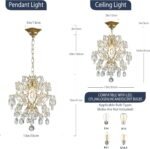 Bestier Gold Modern Pendant Chandelier Crystal Raindrop Lighting Ceiling Light Fixture Lamp for Dining Room Bathroom Bedroom Livingroom entryway 1 E26 Bulbs Required D13 in x H16 in - Image 4